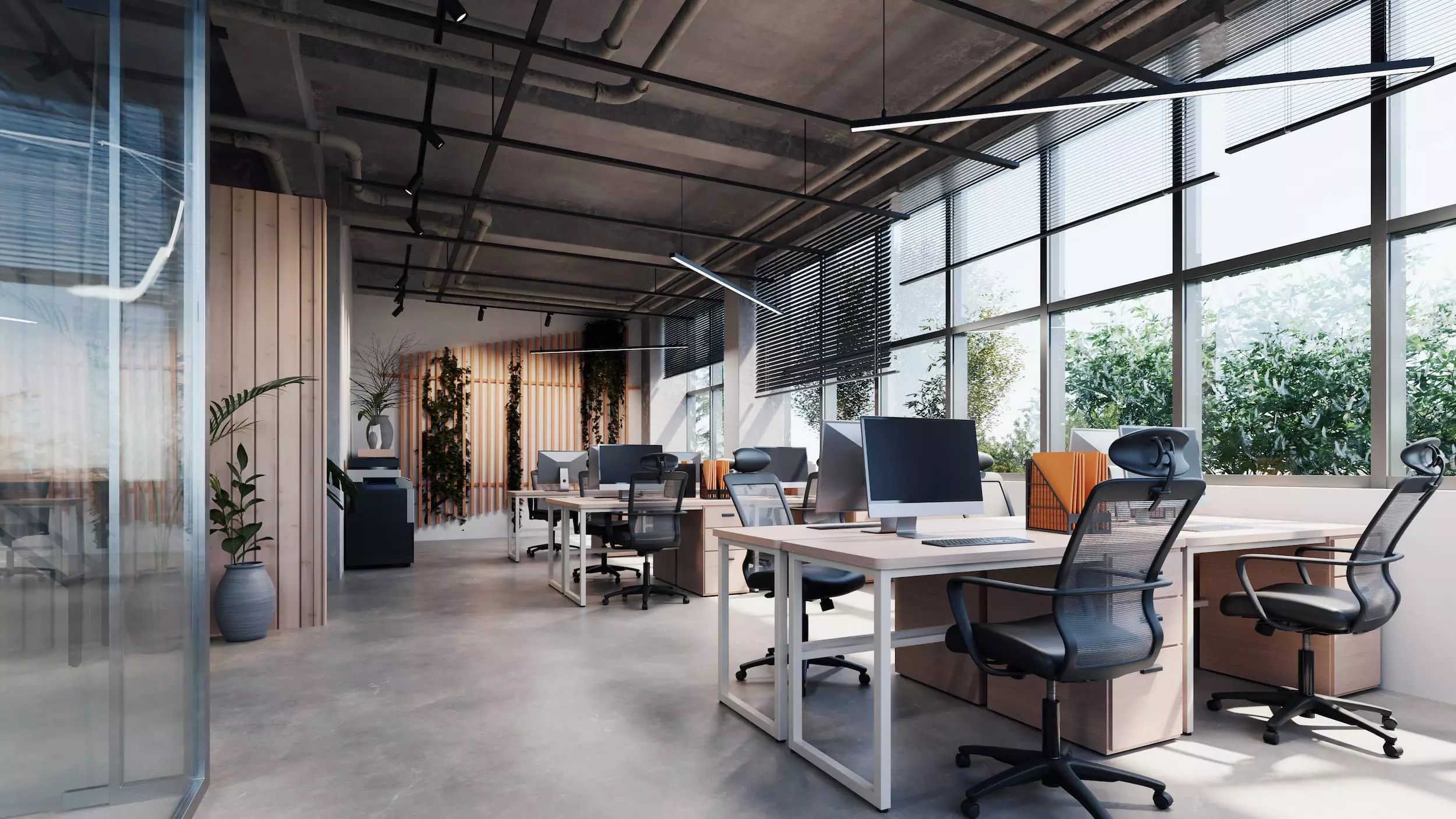 modern-style-office-with-exposed-concrete-floor-lot-plants-3d-rendering